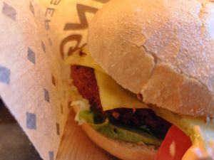 Swing Burger with extra vegan cheese at Swing Kitchen in Zurich