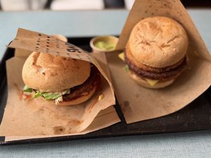 Our yummy burgers   at Swing Kitchen in Zurich