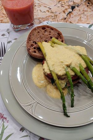 Tempeh Hollandaise with asparagus and spinach! at Salisbury House at Bethany Beach in Frankford