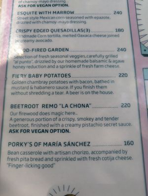 Menu at Sanchez in Playa Del Carmen