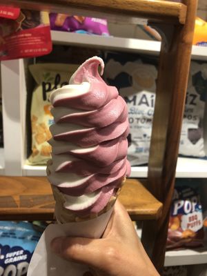 Black current and vanilla soft serves   at MooShoes in New York City
