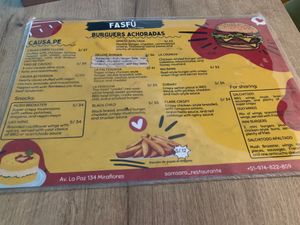 Menu at SAMSARA in Lima