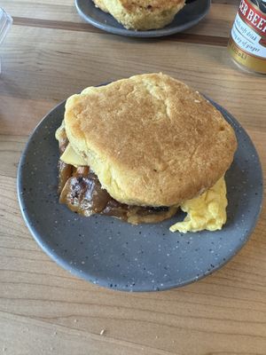 Just egg, cheeze, biscuit with caramelized onions    at Bearcat Baked in New Orleans
