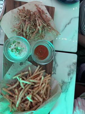 Fried porato & enoki mishroom topped with trufle oil  at On The Move in Seoul