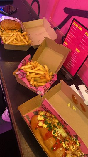 Burger and sausage roll  at Smashbird in Galway