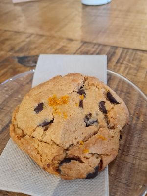 Vegan cookie: chocolate and orange. It was salty and sweet, tasty! at Swallow - Specialty Coffee & Houseplants in Alicante