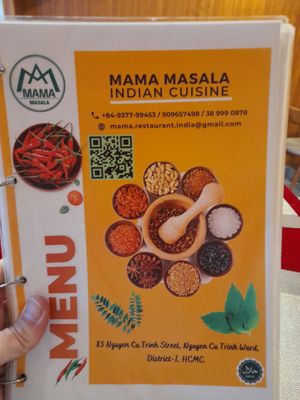 Cover of menu at Mama Masala Indian Cuisine in Ho Chi Minh City