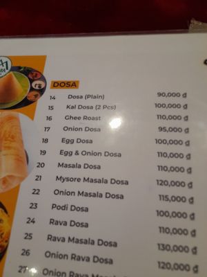 Menu at Mama Masala Indian Cuisine in Ho Chi Minh City