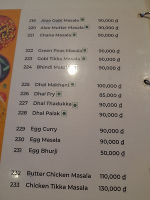 Menu at Mama Masala Indian Cuisine in Ho Chi Minh City