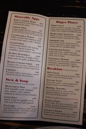 Vegan Menu at Trinity Hall in Dallas