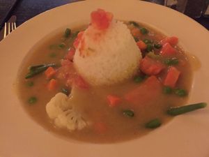 Curry soup with rice  at Trinity Hall in Dallas