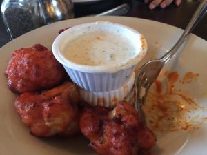 Buffalo cauliflower with vegan ranch dressing! at Trinity Hall in Dallas
