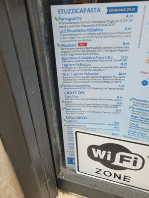 Starters menu at PaStation in Rome