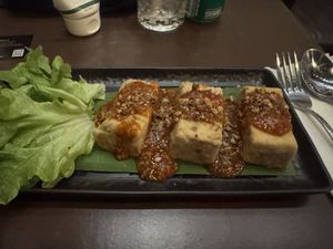 Home made tofu with peanut sauce (spicy!! 🌶️ ) #Veganuary at Mercy Republic in Bangkok