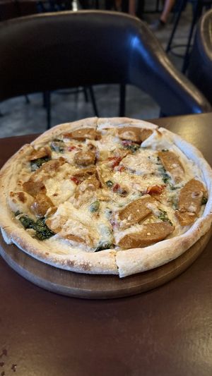 Kraprao Northern Thai sausage pizza  #Veganuary at Mercy Republic in Bangkok