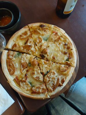 Krapao sausage pizza - really good! at Mercy Republic in Bangkok
