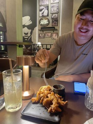 Curried battered banana blossomms  at Mercy Republic in Bangkok