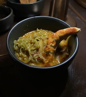 creamy tom yum noodles (portioned out)  at Mercy Republic in Bangkok