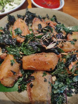 Fried eggplant at Dana Vegan House in Hanoi