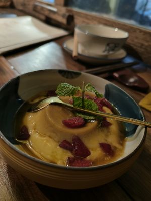 Dessert flan at Dana Vegan House in Hanoi