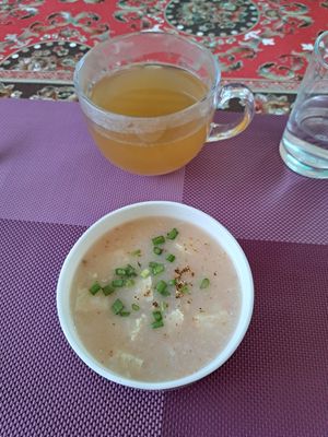 Tea and local soup at Forest Boutique in Thimphu