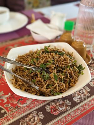 Buckwheat noodles at Forest Boutique in Thimphu