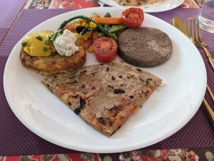 Buckwheat pancake and veggies at Forest Boutique in Thimphu