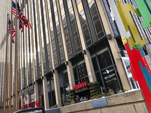 outside „pennsy food hall“ at The Cinnamon Snail in New York City