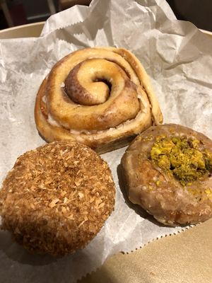 Cinnamon snail, pistacho and maple glazed donuts  at The Cinnamon Snail in New York City