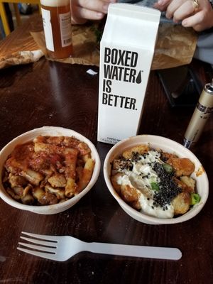 Baked Ziti and Tempeh tots. at The Cinnamon Snail in New York City