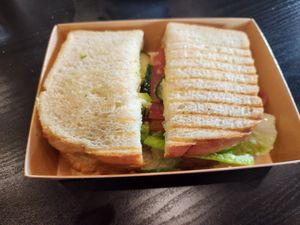 Tree hugger veggie sandwich (omit the pesto) - during 2nd visit, they didn't toast the bread long enough at Brick & Bread in Broken Bow