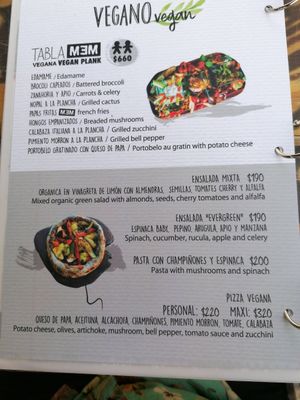 Vegan menu at Mem al Mare in Cancun