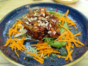 Veggie Tartar (eggplant, carrots, capers) at Restaurant Café Kostbar in Saarbrucken