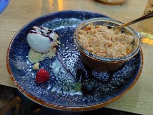 Apple crumble and ice cream at Restaurant Café Kostbar in Saarbrucken