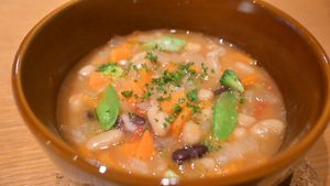 Vegan country-style vegetable and bean soup  at Cuillere in Hatsukaichi