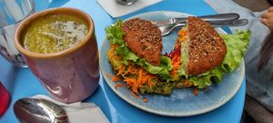 Large soup and avocado sandwich at Bio Fred in Geneva