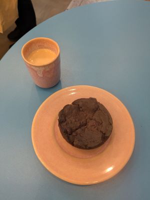 brownie and espresso at Bio Fred in Geneva