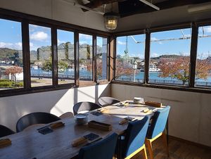 View of the Onomichi waterfront at Komedoko Shokudo - こめどこ食堂 in Hiroshima