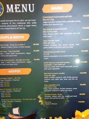 Menu at Hoi An Vegan in Ho Chi Minh City
