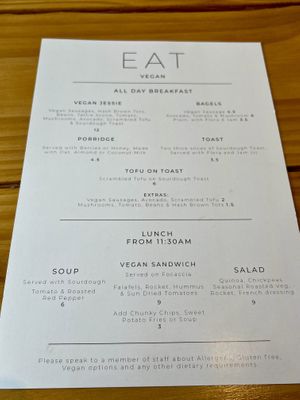 Vegan menu   at Jessie's  in Pitlochry