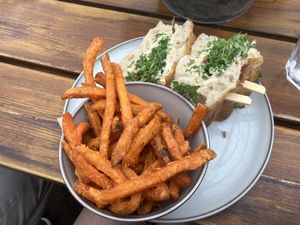Focaccia sandwich plus sweet potato friess  at Jessie's  in Pitlochry