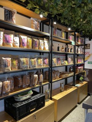 Little shop area (just the shelves)  at Trizzia Ecotienda Saludable in Medellin