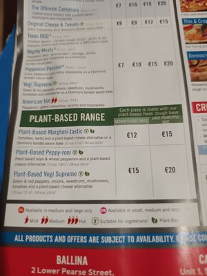 Menu at Domino's Pizza in Castlebar
