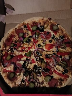 Veggie supreme with pepperoni & gherkin at Domino's Pizza in Castlebar