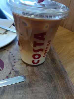Iced latte with oat milk and vanilla syrup at Costa Coffee in Castlebar