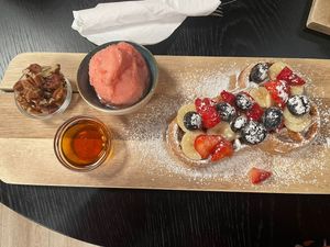 Phallic waffles with berries and syrup   at The Icelandic Phallological Museum Cafe in Reykjavik