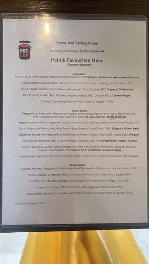 Main menu  at POTLUK Pantry & Tasting Room in Cebu