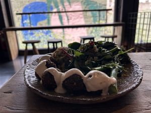 Falafel with Tahini sauce - amazing taste!  at Honest Greens - Arc de Triomf in Barcelona