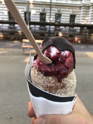 A kurtoš cone with choc on top!  at Sisters Kurtoš in Zagreb