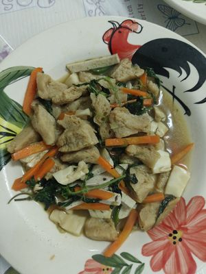 Holy basil dish, very tasty! at Nong Ping's Not Boring Vegetarian Restaurant in Phayao